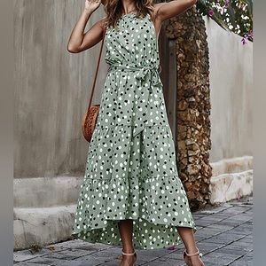 Summer halter sundress midi spaghetti strap high low ruffle hem cami dress